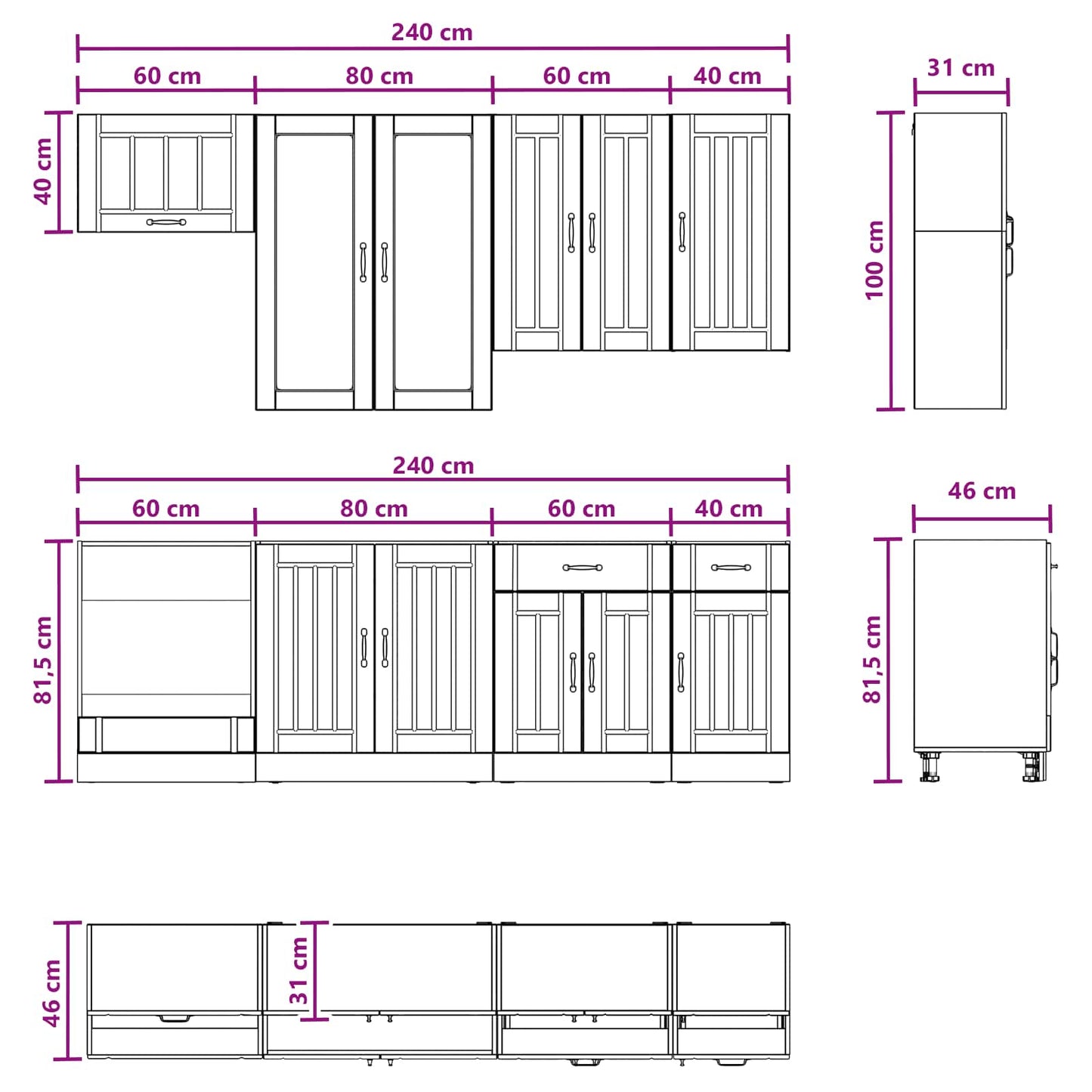Keukenblok LUCCA 8 pcs Zwart Bewerkt hout is nu te koop bij PeponiXL, paradijselijk wonen!