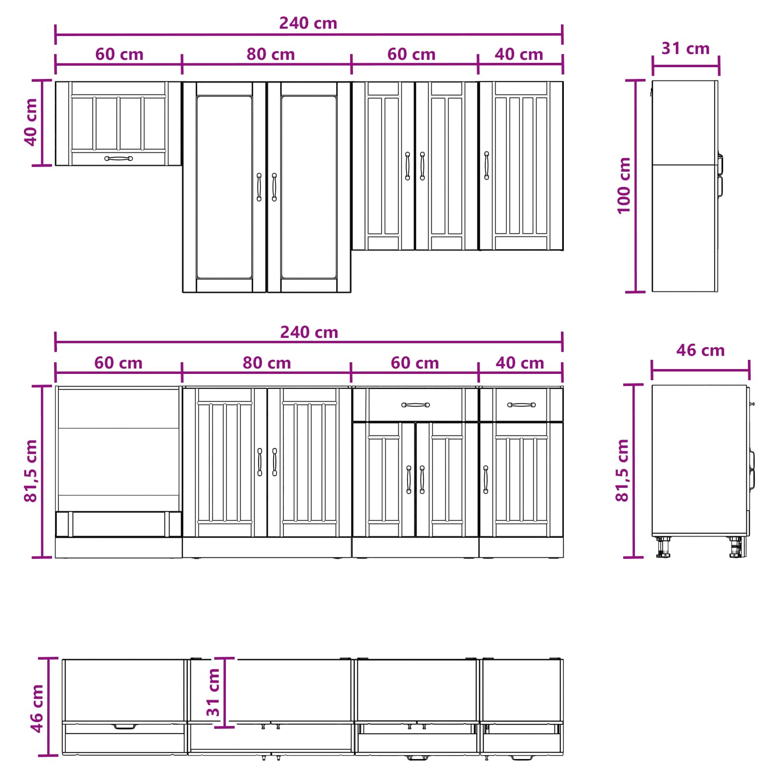 Keukenblok LUCCA 8 pcs Zwart Bewerkt hout is nu te koop bij PeponiXL, paradijselijk wonen!