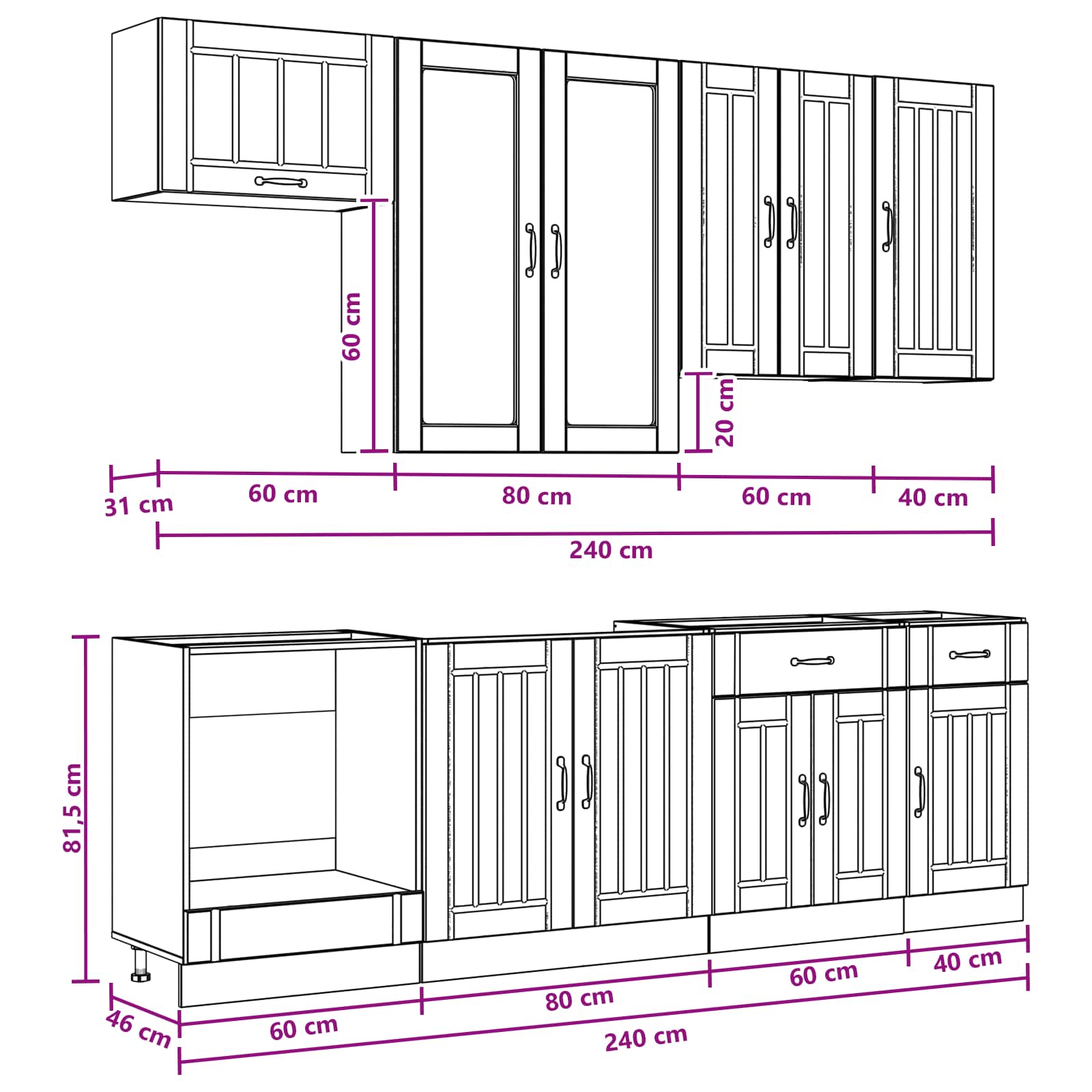Keukenblok LUCCA 8 pcs Zwart Bewerkt hout is nu te koop bij PeponiXL, paradijselijk wonen!