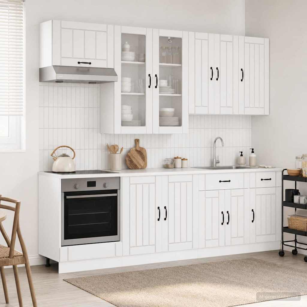 Keukenblok LUCCA 8 pcs Hoogglans Wit Bewerkt hout is nu te koop bij PeponiXL, paradijselijk wonen!