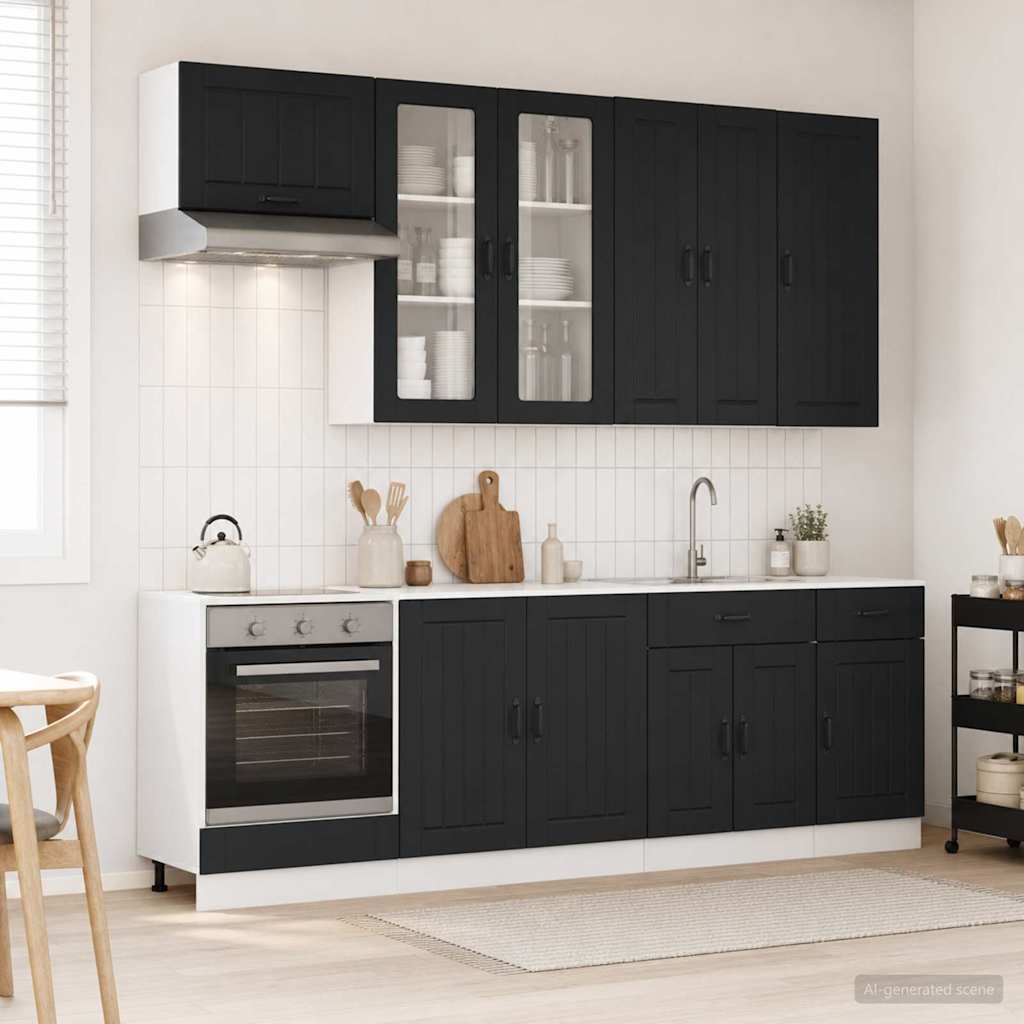Keukenblok LUCCA 8 pcs Zwart Bewerkt hout is nu te koop bij PeponiXL, paradijselijk wonen!