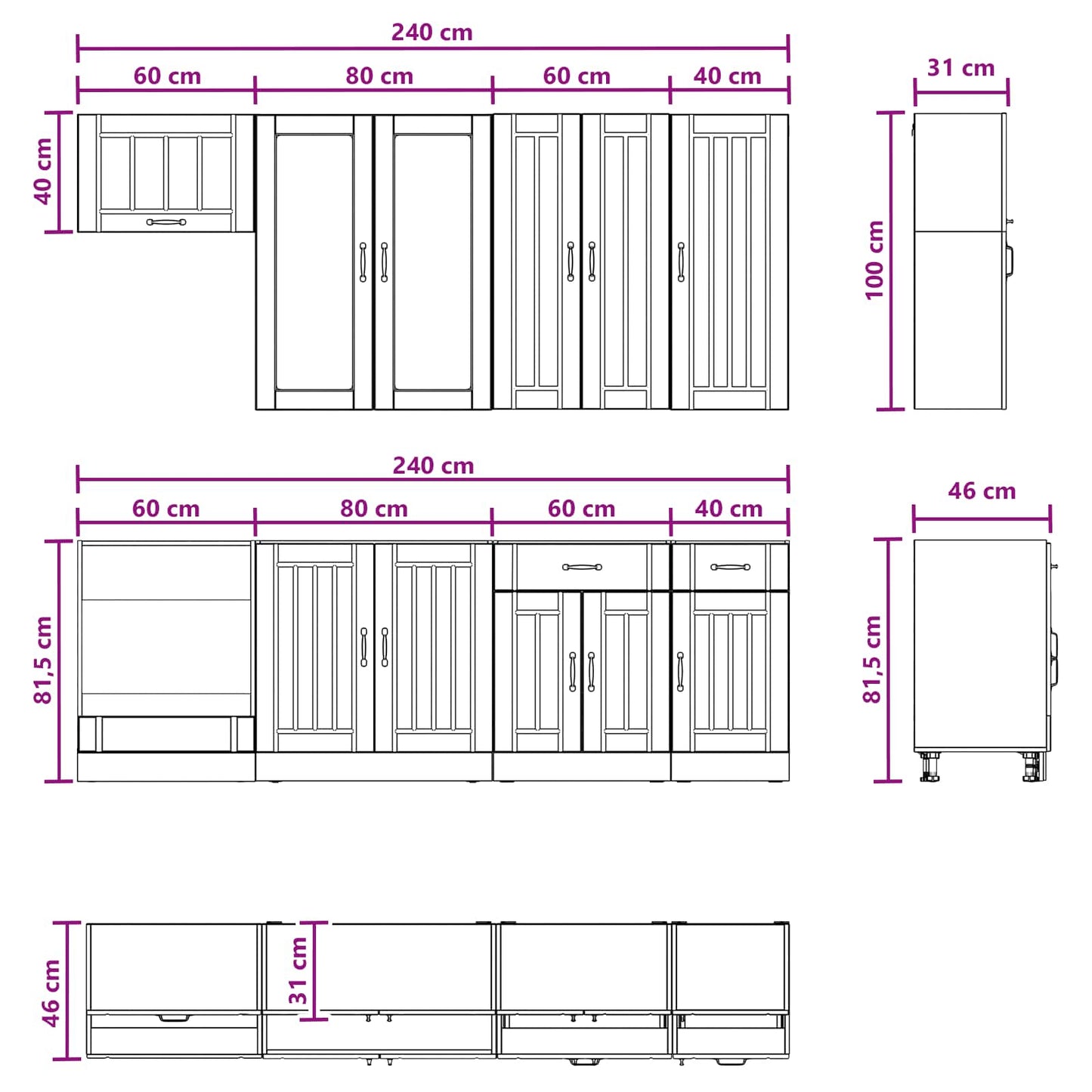 Keukenblok LUCCA 8 pcs Zwart Bewerkt hout is nu te koop bij PeponiXL, paradijselijk wonen!