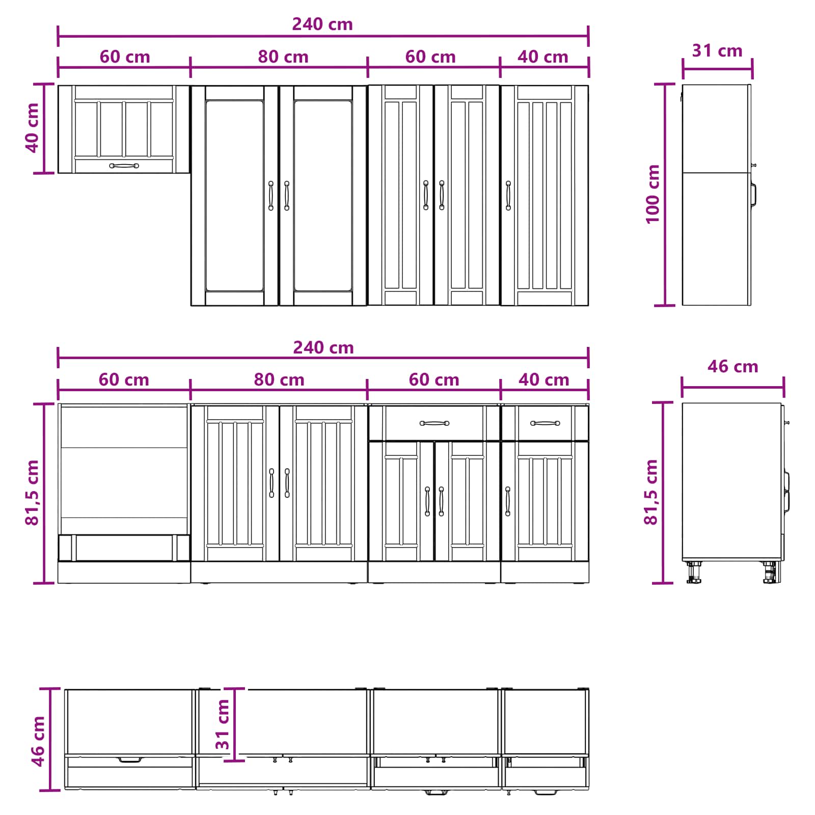 Keukenblok LUCCA 8 pcs Hoogglans Wit Bewerkt hout is nu te koop bij PeponiXL, paradijselijk wonen!