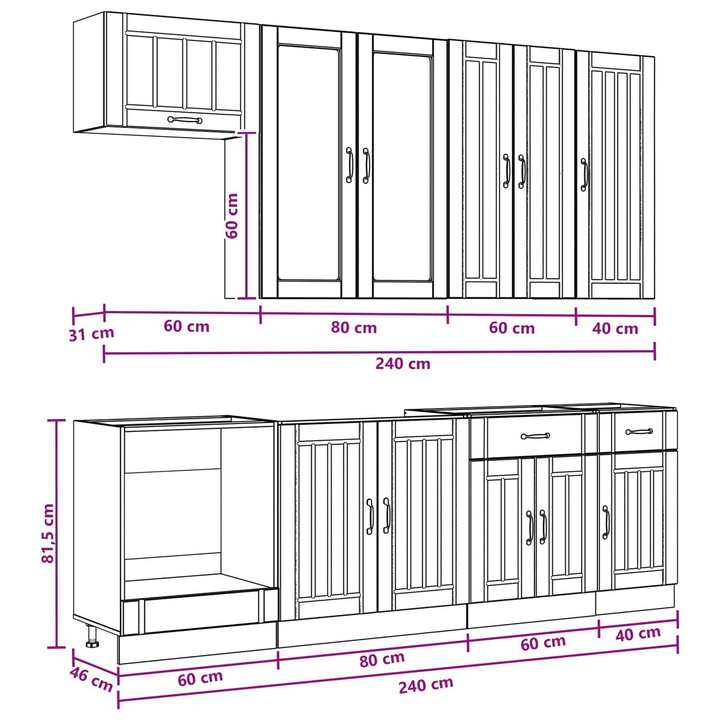 Keukenblok LUCCA 8 pcs Hoogglans Wit Bewerkt hout is nu te koop bij PeponiXL, paradijselijk wonen!