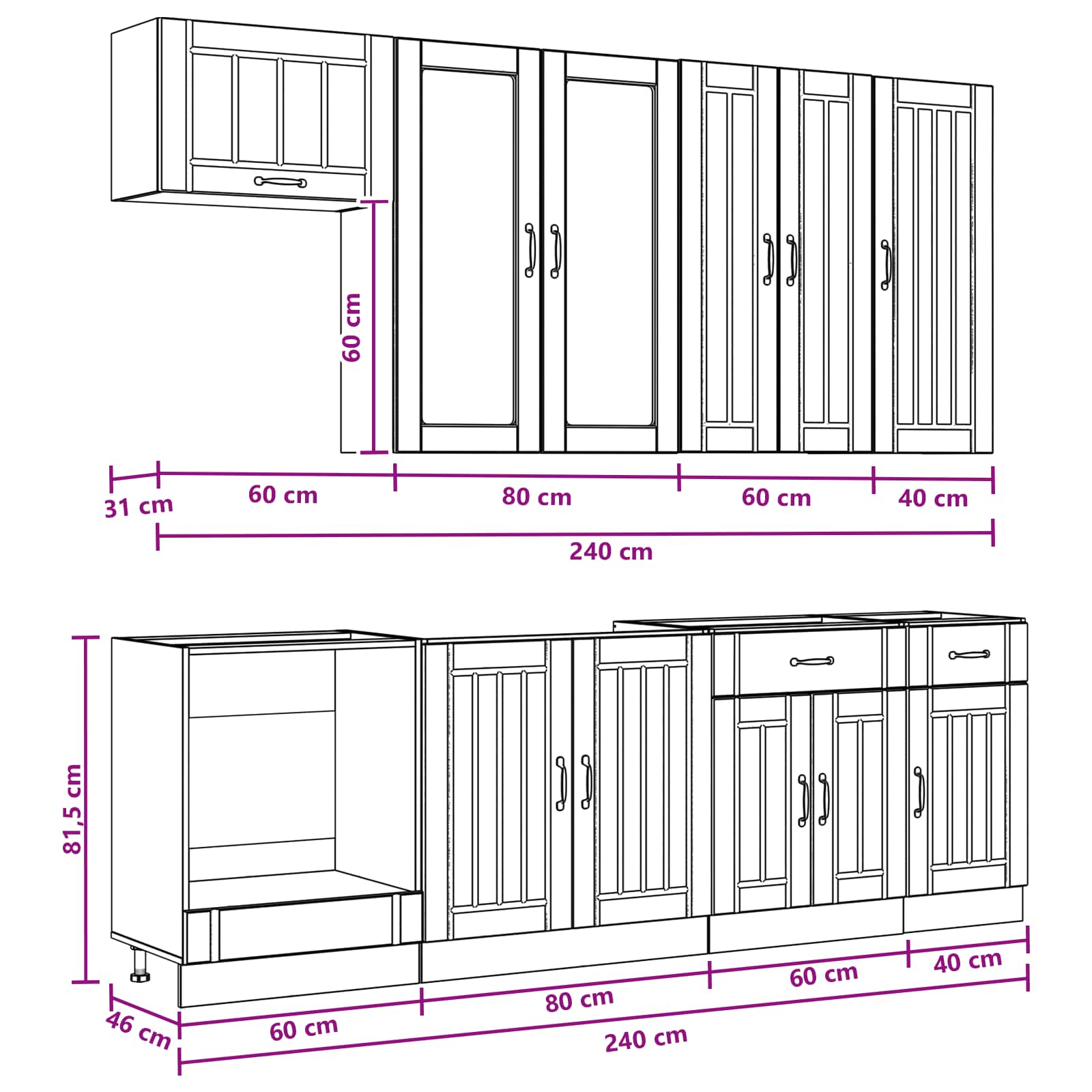 Keukenblok LUCCA 8 pcs Hoogglans Wit Bewerkt hout is nu te koop bij PeponiXL, paradijselijk wonen!