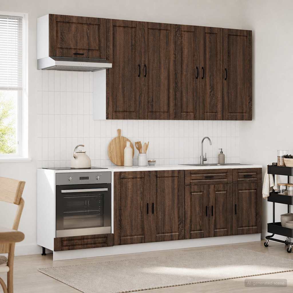 Keukenblok PORTO 8 pcs Bruin eiken Bewerkt hout is nu te koop bij PeponiXL, paradijselijk wonen!
