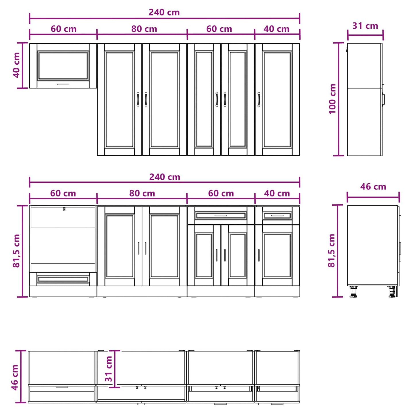 Keukenblok PORTO 8 pcs Bruin eiken Bewerkt hout is nu te koop bij PeponiXL, paradijselijk wonen!