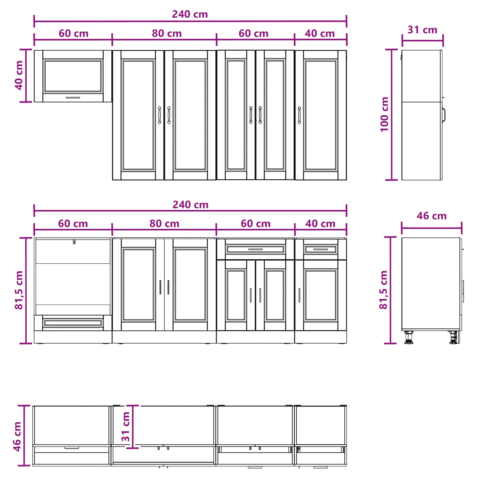 Keukenblok PORTO 8 pcs Bruin eiken Bewerkt hout is nu te koop bij PeponiXL, paradijselijk wonen!