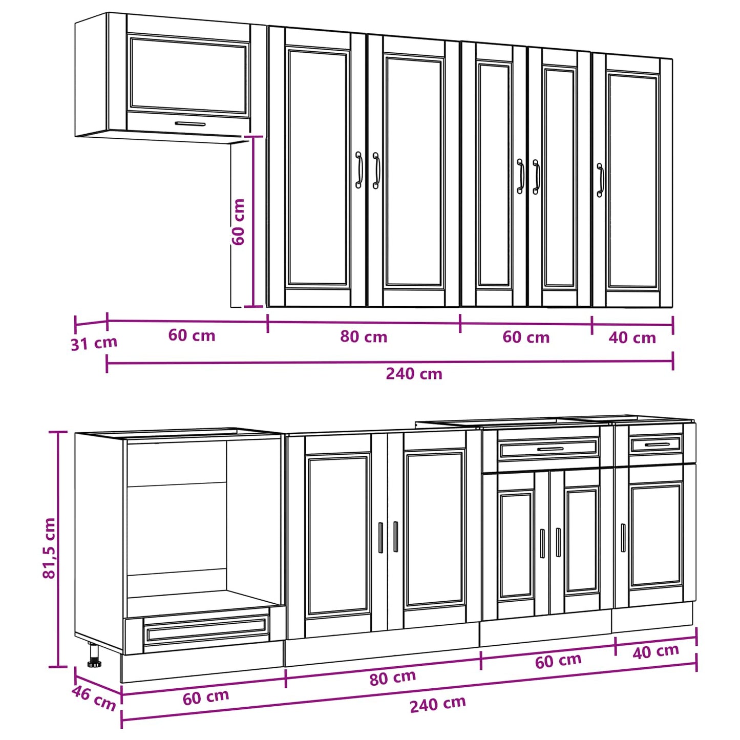 Keukenblok PORTO 8 pcs Bruin eiken Bewerkt hout is nu te koop bij PeponiXL, paradijselijk wonen!