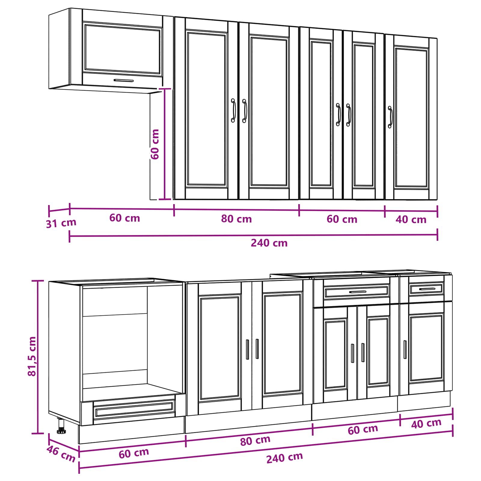 Keukenblok PORTO 8 pcs Bruin eiken Bewerkt hout is nu te koop bij PeponiXL, paradijselijk wonen!