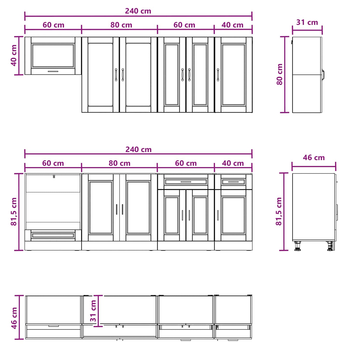 Keukenblok PORTO 8 pcs Wit Bewerkt hout is nu te koop bij PeponiXL, paradijselijk wonen!