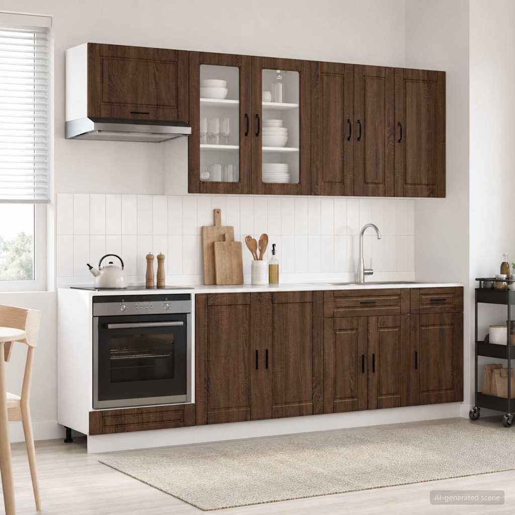 Keukenblok PORTO 8 pcs Bruin eiken Bewerkt hout is nu te koop bij PeponiXL, paradijselijk wonen!