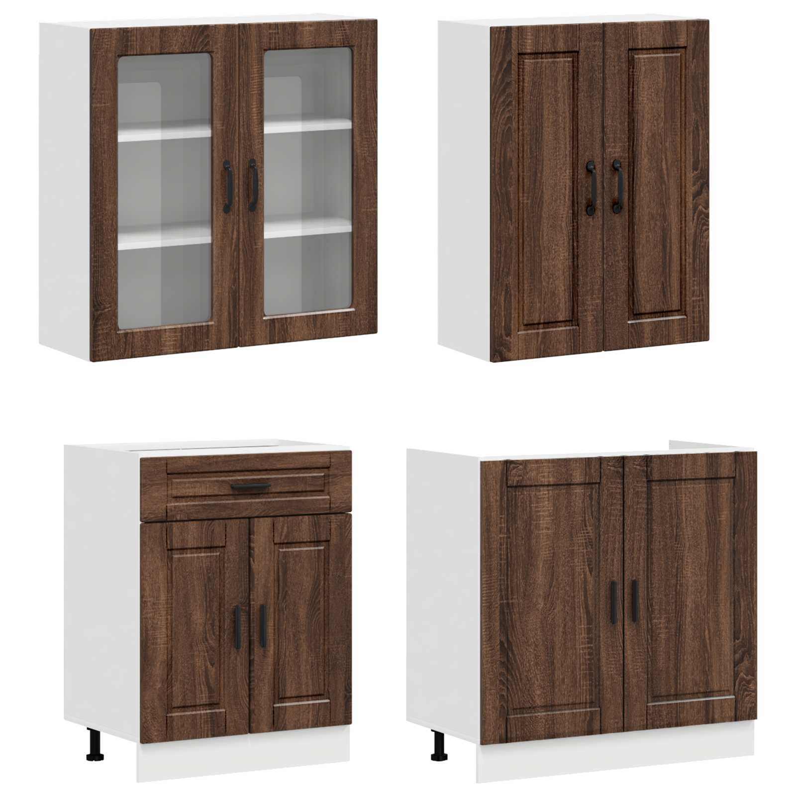 Keukenblok PORTO 8 pcs Bruin eiken Bewerkt hout is nu te koop bij PeponiXL, paradijselijk wonen!