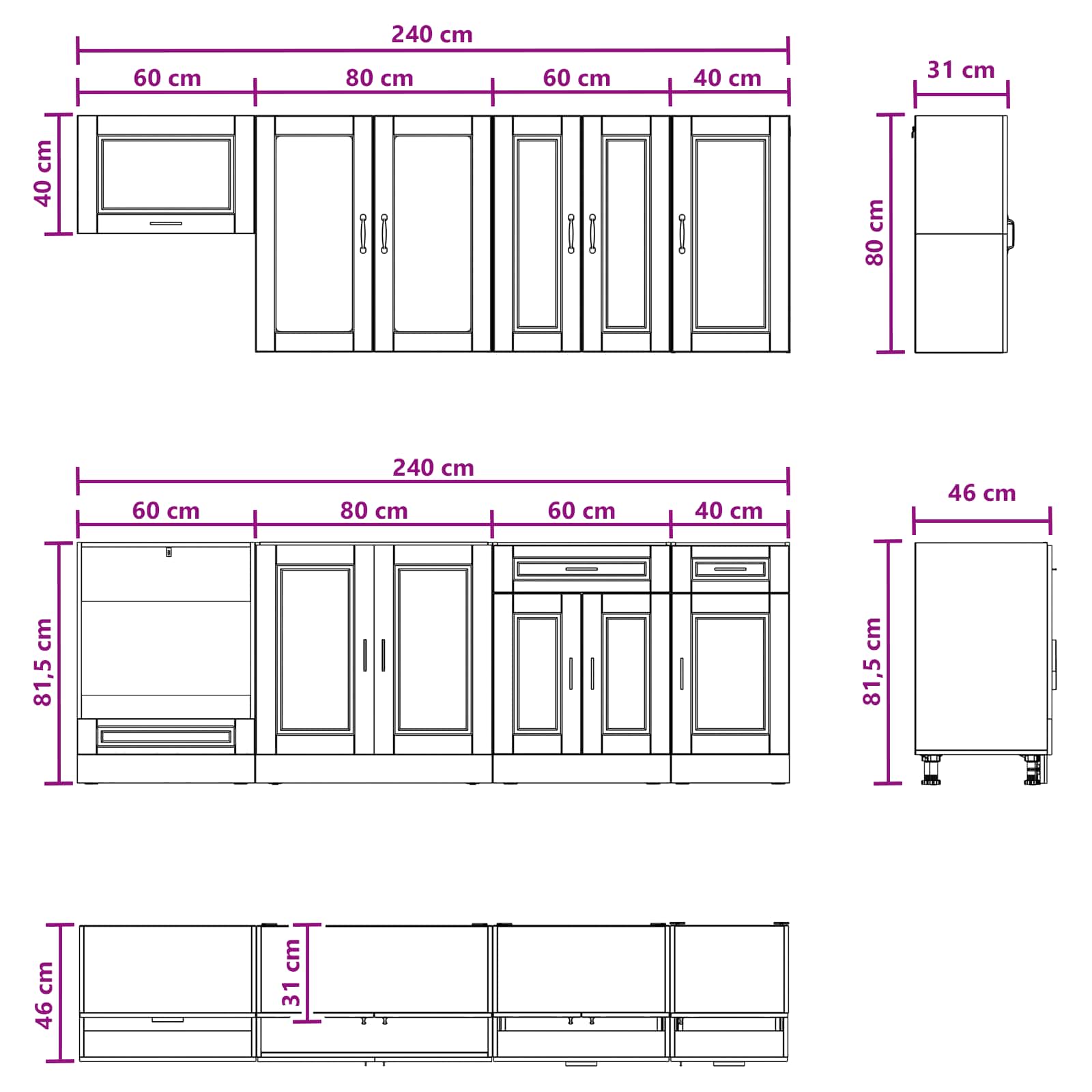 Keukenblok PORTO 8 pcs Bruin eiken Bewerkt hout is nu te koop bij PeponiXL, paradijselijk wonen!