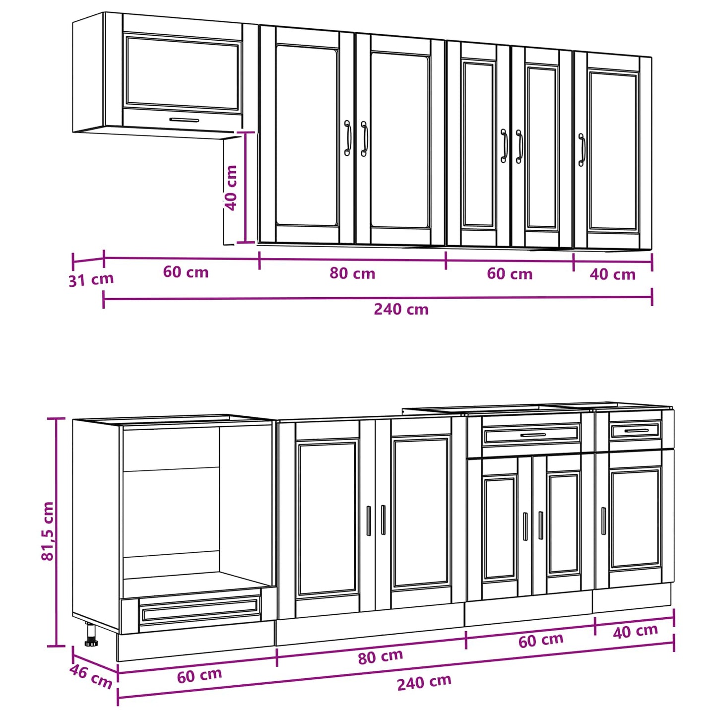 Keukenblok PORTO 8 pcs Bruin eiken Bewerkt hout is nu te koop bij PeponiXL, paradijselijk wonen!