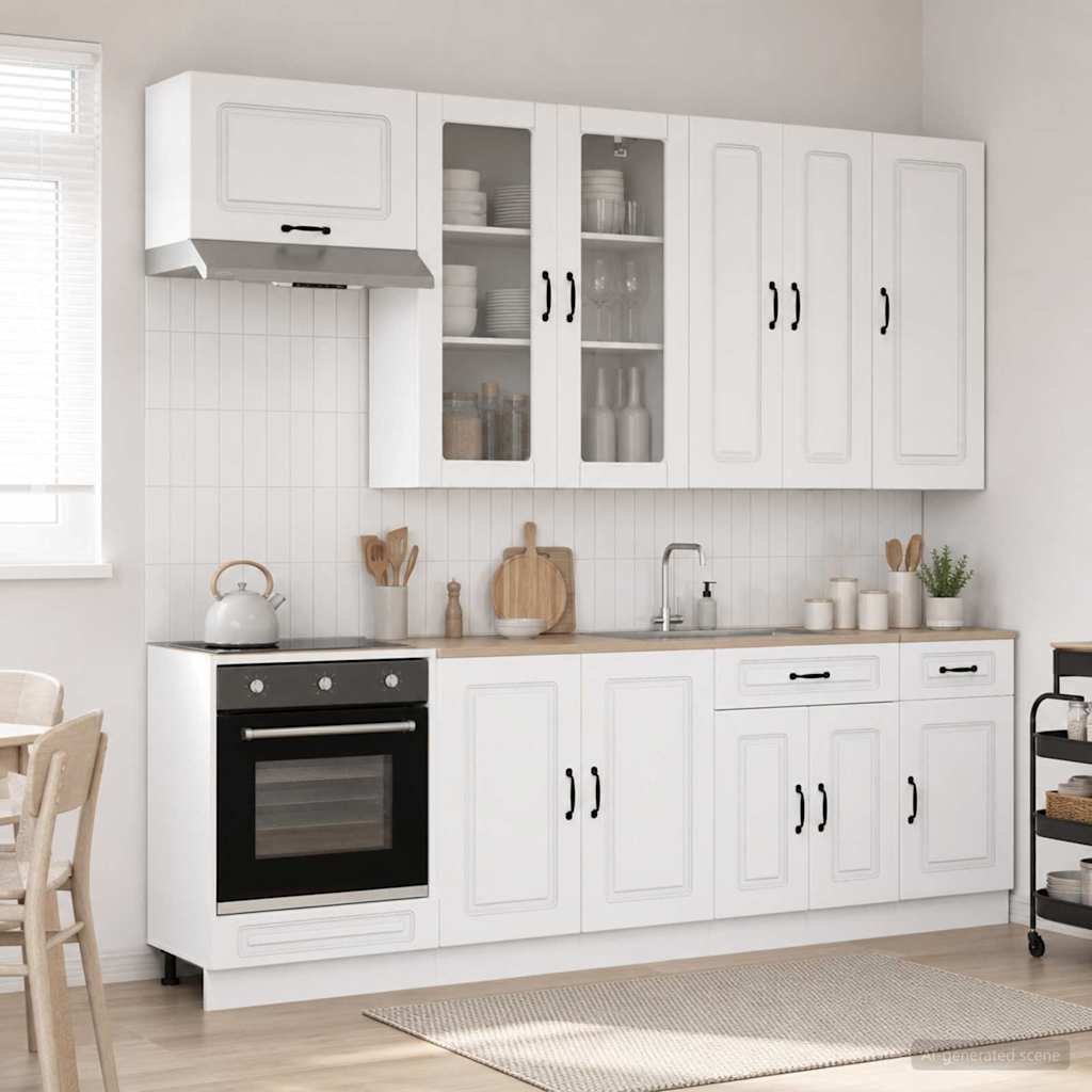 Keukenblok KALMAR 8 pcs Wit Bewerkt hout is nu te koop bij PeponiXL, paradijselijk wonen!