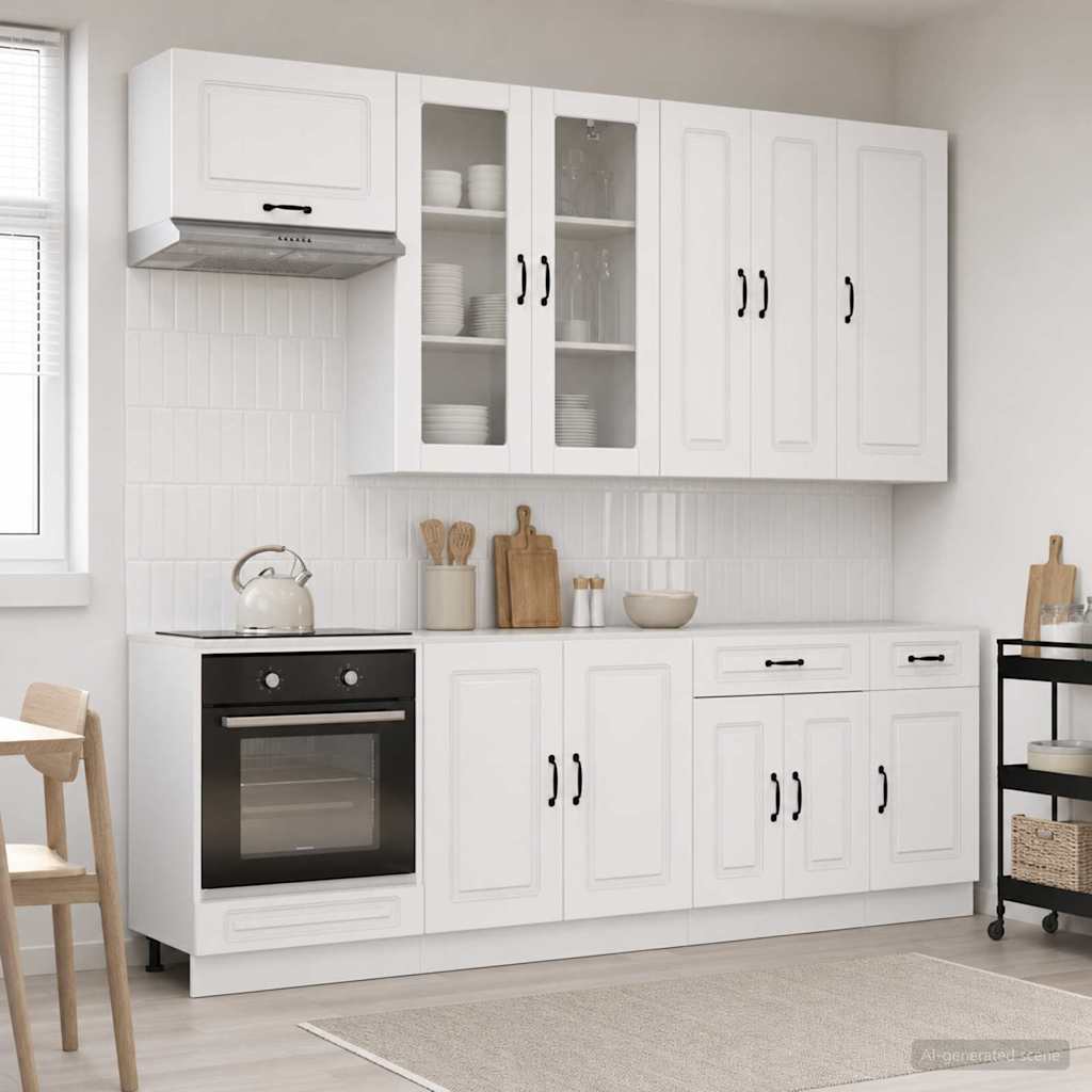 Keukenblok KALMAR 8 pcs Hoogglans Wit Bewerkt hout is nu te koop bij PeponiXL, paradijselijk wonen!