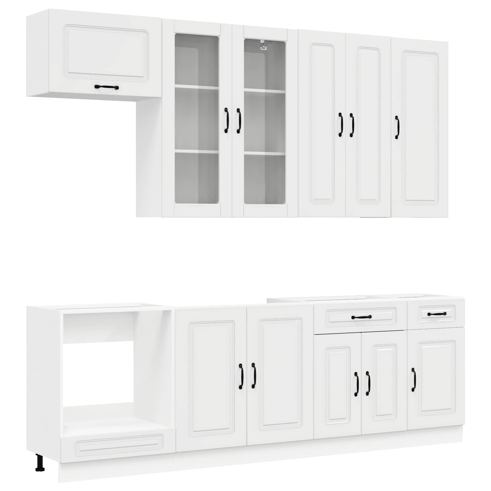 Keukenblok KALMAR 8 pcs Hoogglans Wit Bewerkt hout is nu te koop bij PeponiXL, paradijselijk wonen!