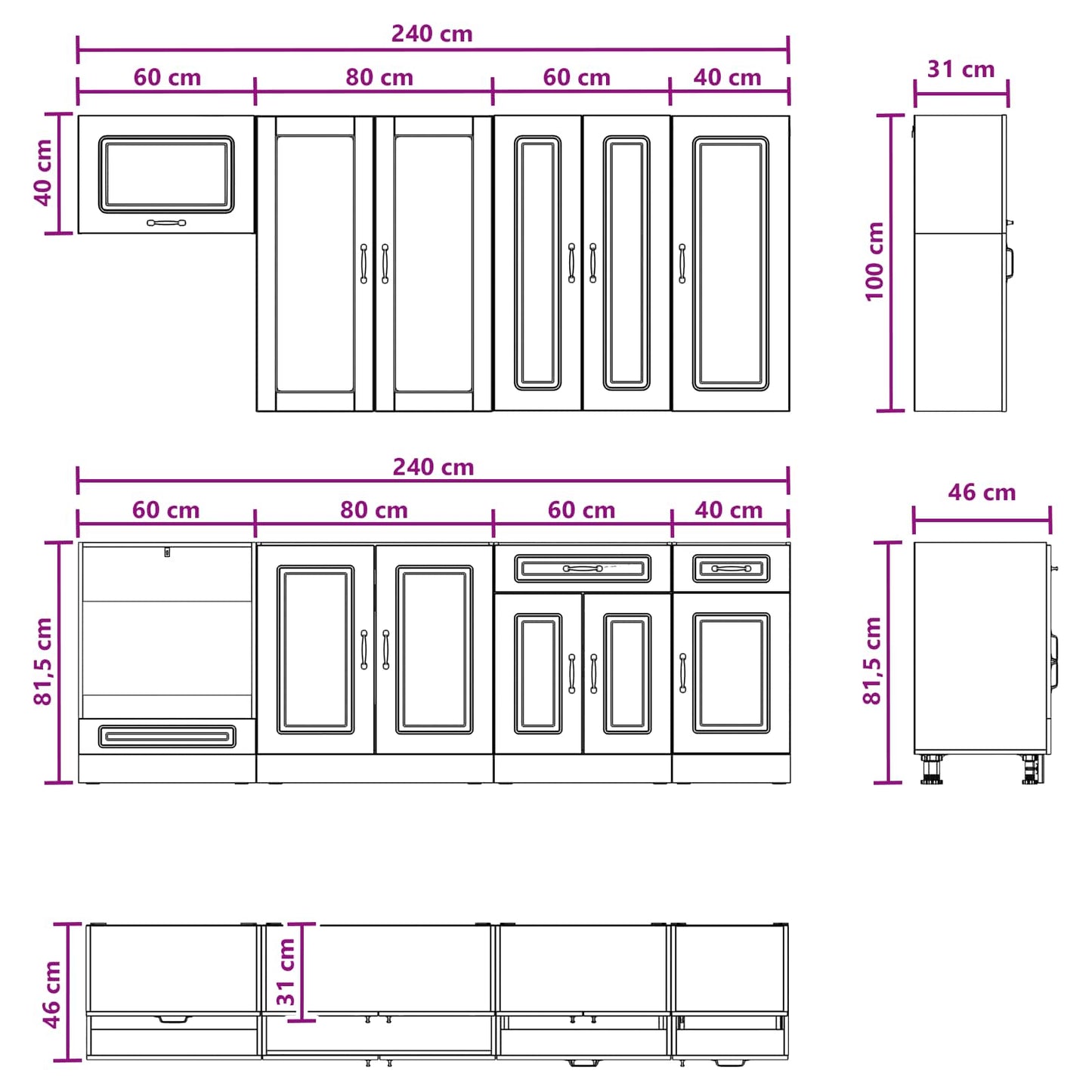 Keukenblok KALMAR 8 pcs Hoogglans Wit Bewerkt hout is nu te koop bij PeponiXL, paradijselijk wonen!