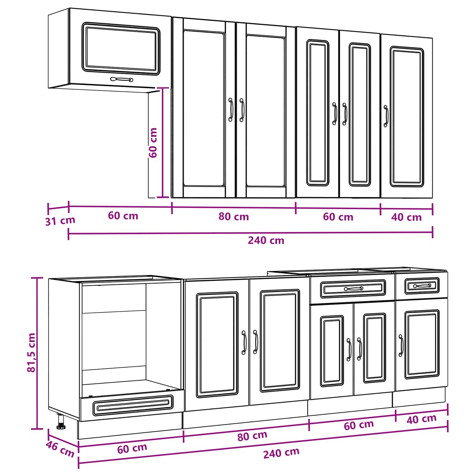 Keukenblok KALMAR 8 pcs Hoogglans Wit Bewerkt hout is nu te koop bij PeponiXL, paradijselijk wonen!