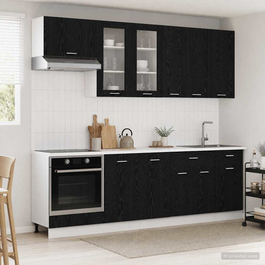 Keukenblok LYON 8 pcs Zwart eiken Bewerkt hout is nu te koop bij PeponiXL, paradijselijk wonen!
