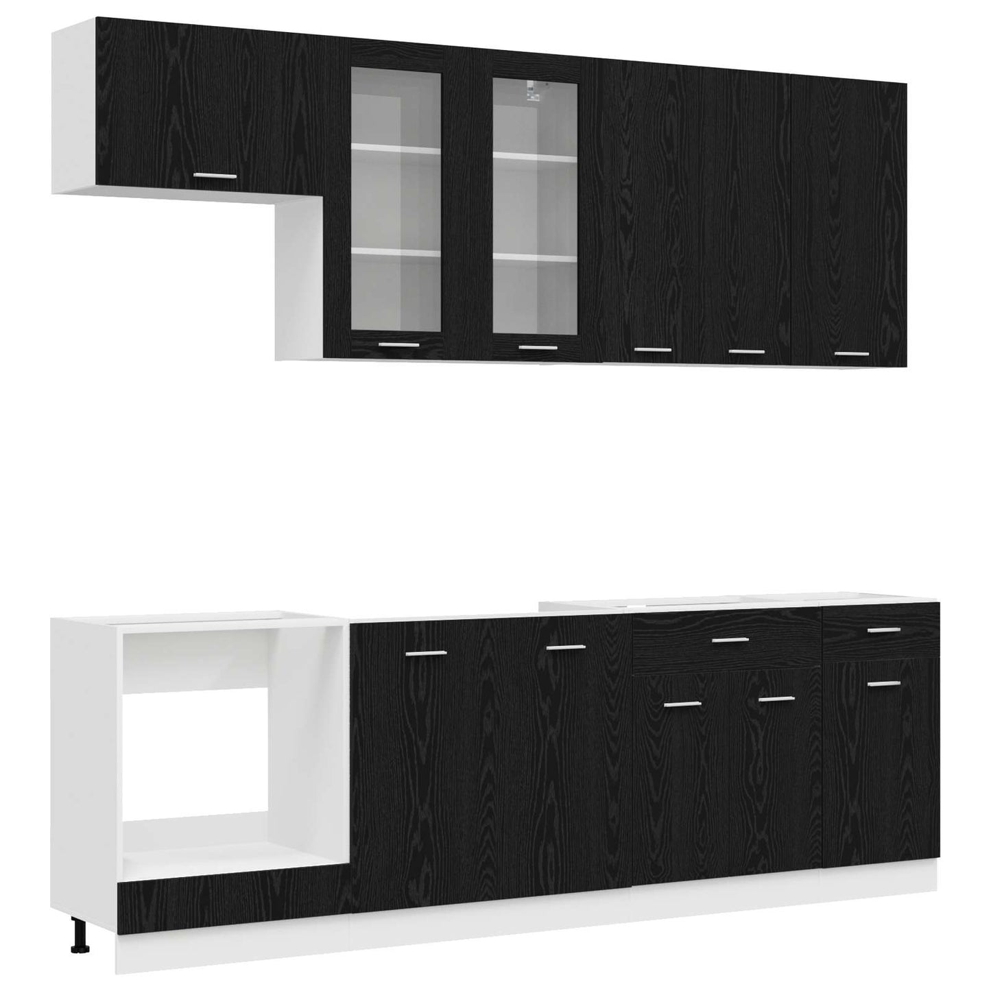 Keukenblok LYON 8 pcs Zwart eiken Bewerkt hout is nu te koop bij PeponiXL, paradijselijk wonen!