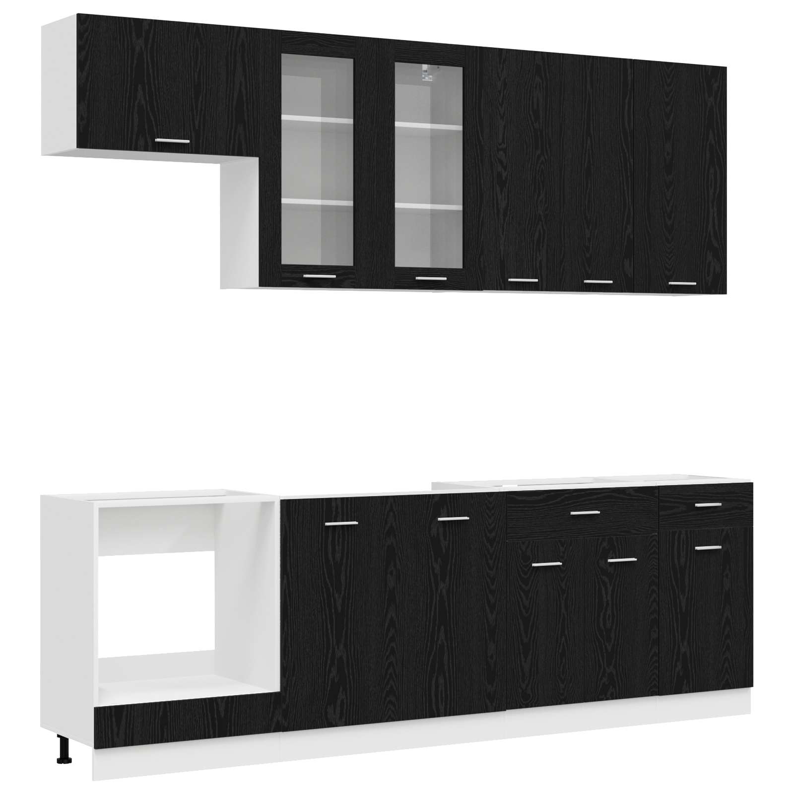 Keukenblok LYON 8 pcs Zwart eiken Bewerkt hout is nu te koop bij PeponiXL, paradijselijk wonen!