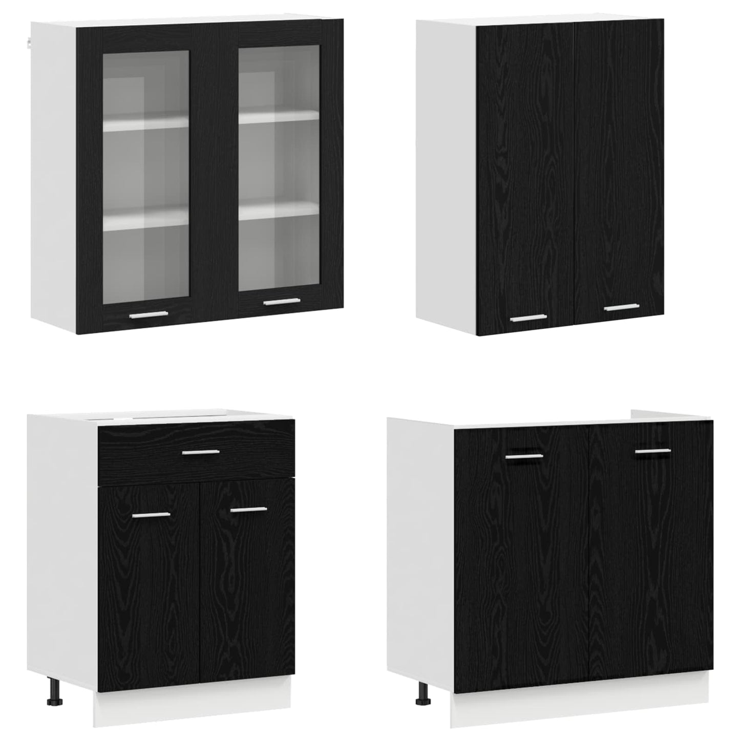 Keukenblok LYON 8 pcs Zwart eiken Bewerkt hout is nu te koop bij PeponiXL, paradijselijk wonen!