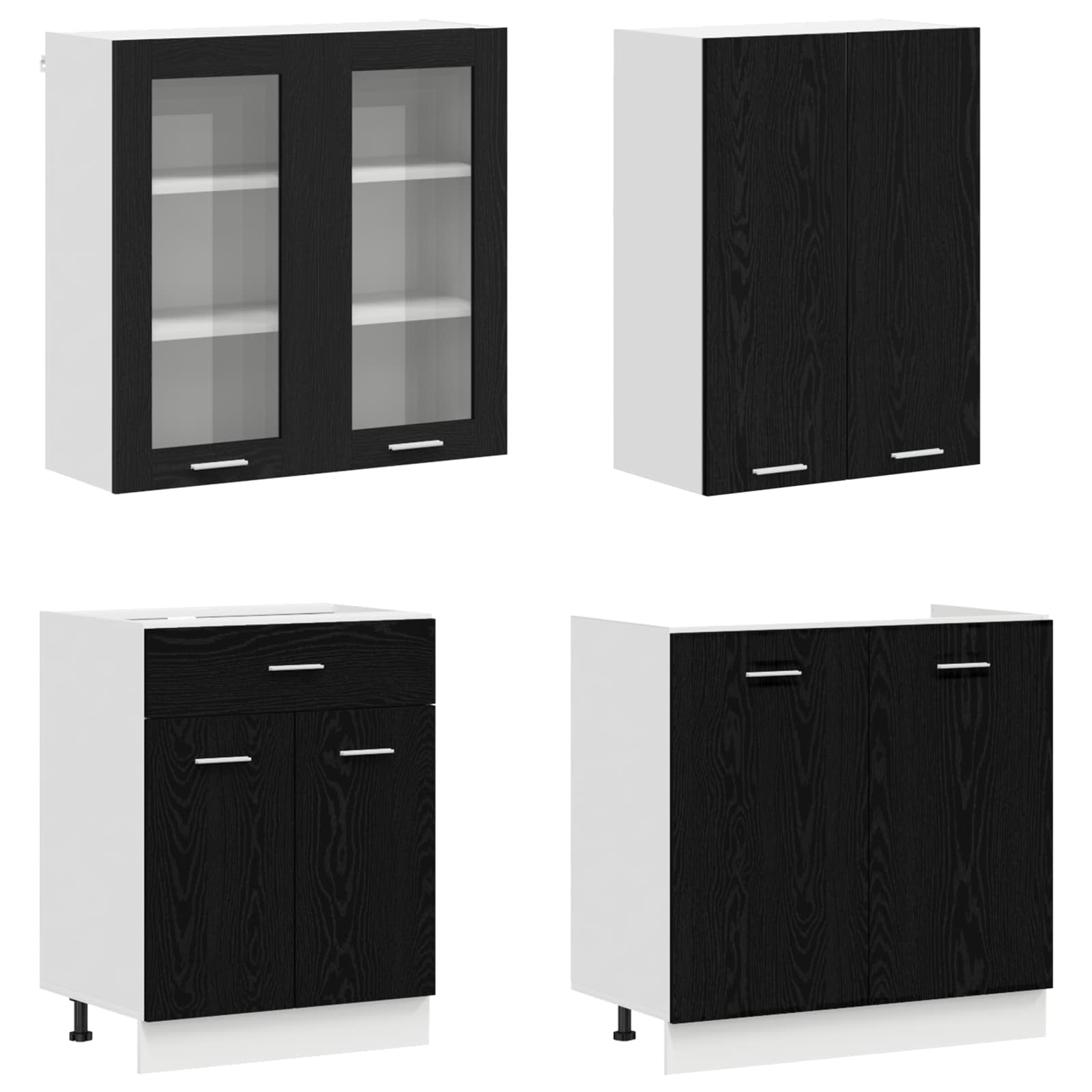 Keukenblok LYON 8 pcs Zwart eiken Bewerkt hout is nu te koop bij PeponiXL, paradijselijk wonen!