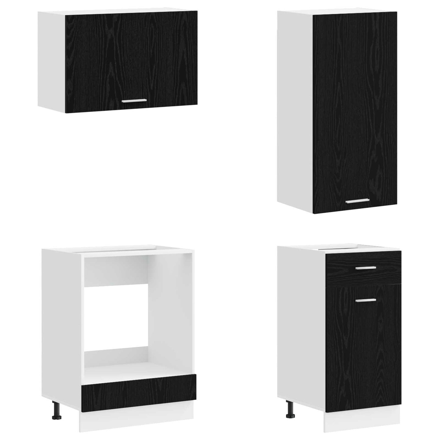 Keukenblok LYON 8 pcs Zwart eiken Bewerkt hout is nu te koop bij PeponiXL, paradijselijk wonen!