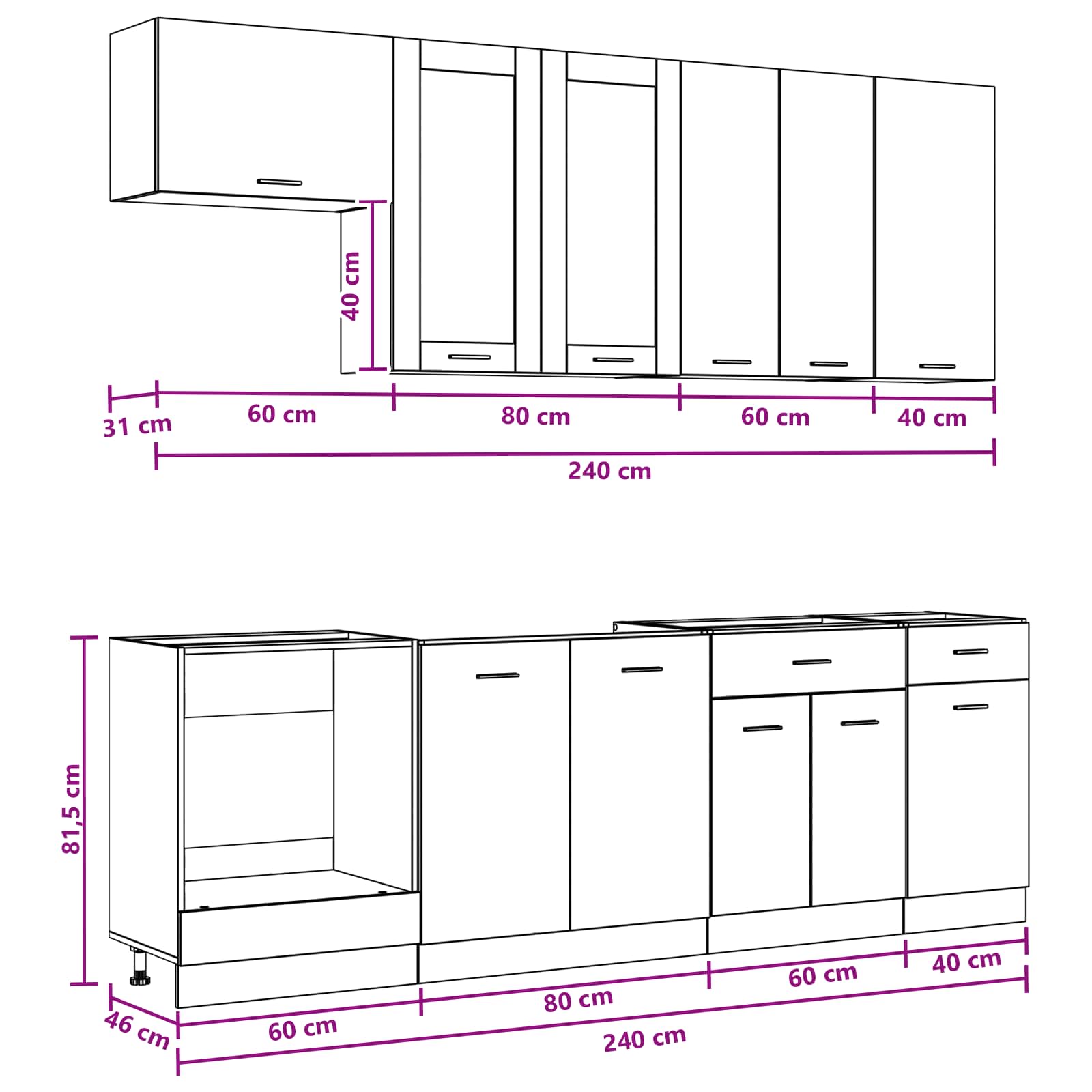 Keukenblok LYON 8 pcs Zwart eiken Bewerkt hout is nu te koop bij PeponiXL, paradijselijk wonen!