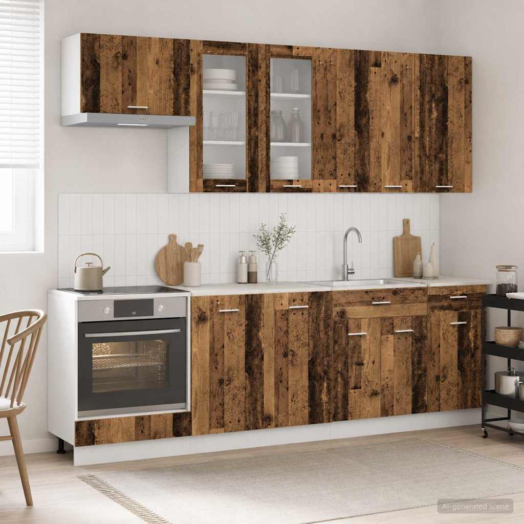Keukenblok LYON 8 pcs Oud hout Bewerkt hout is nu te koop bij PeponiXL, paradijselijk wonen!