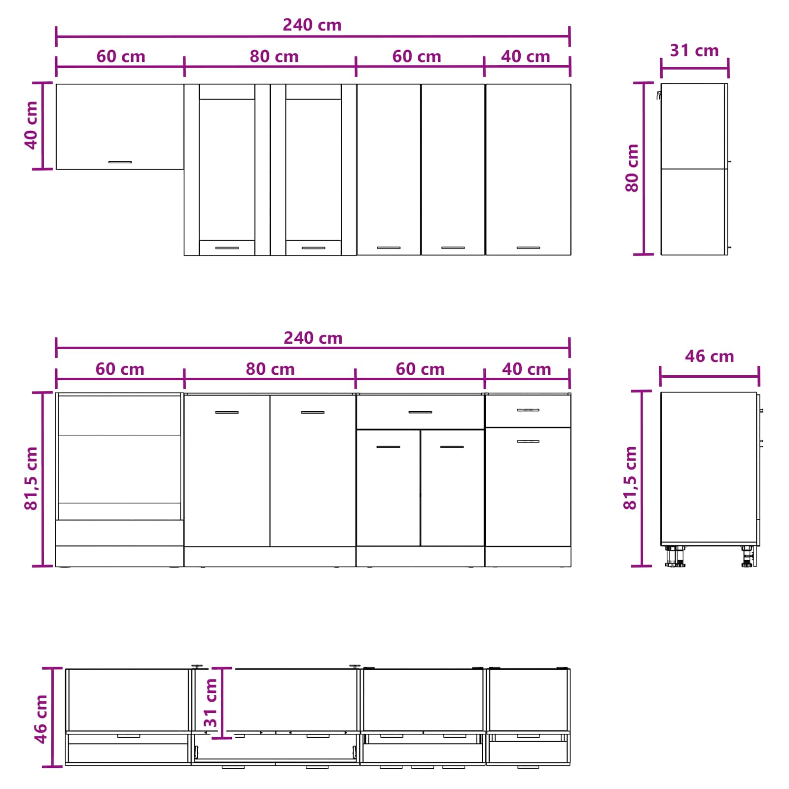 Keukenblok LYON 8 pcs Oud hout Bewerkt hout is nu te koop bij PeponiXL, paradijselijk wonen!