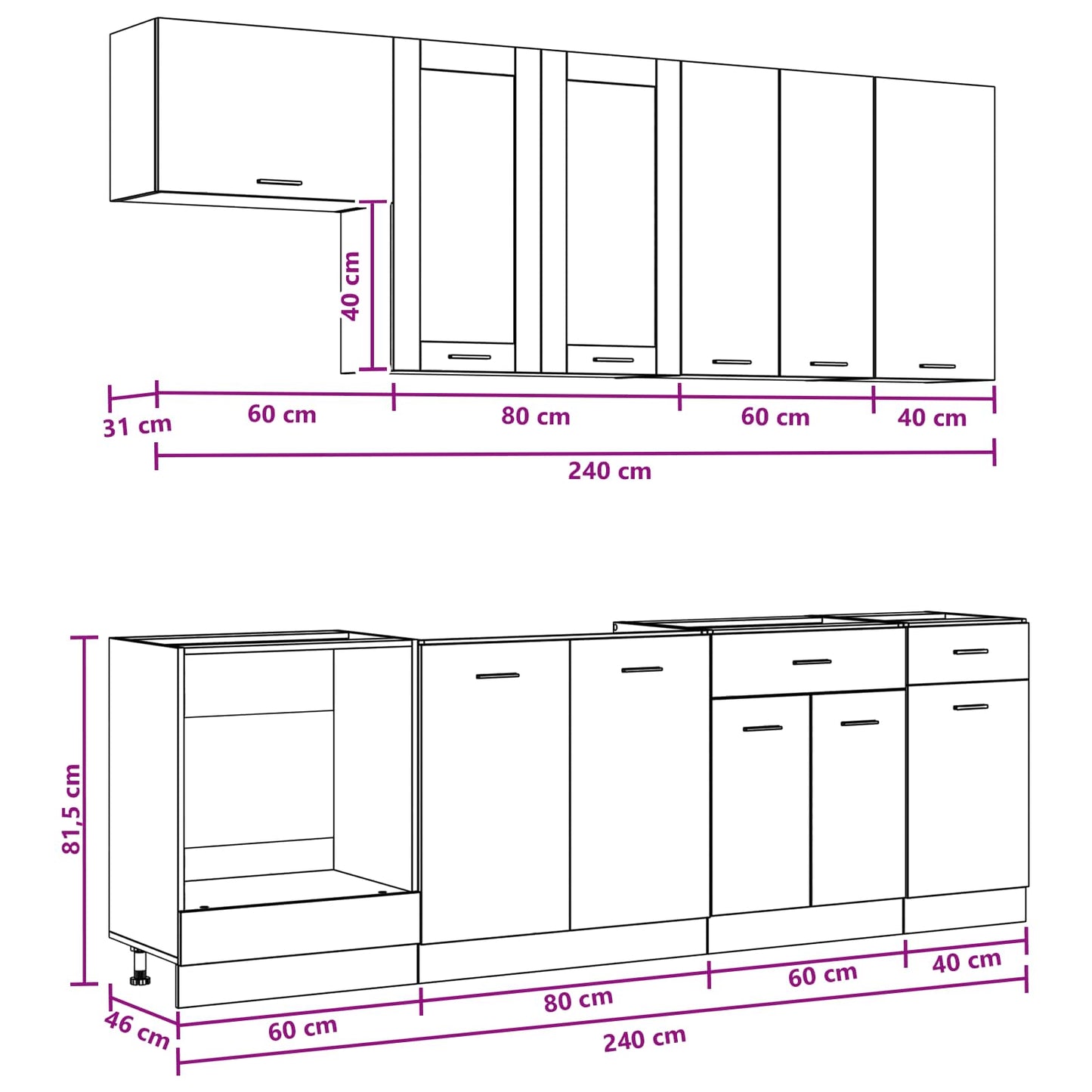 Keukenblok LYON 8 pcs Oud hout Bewerkt hout is nu te koop bij PeponiXL, paradijselijk wonen!