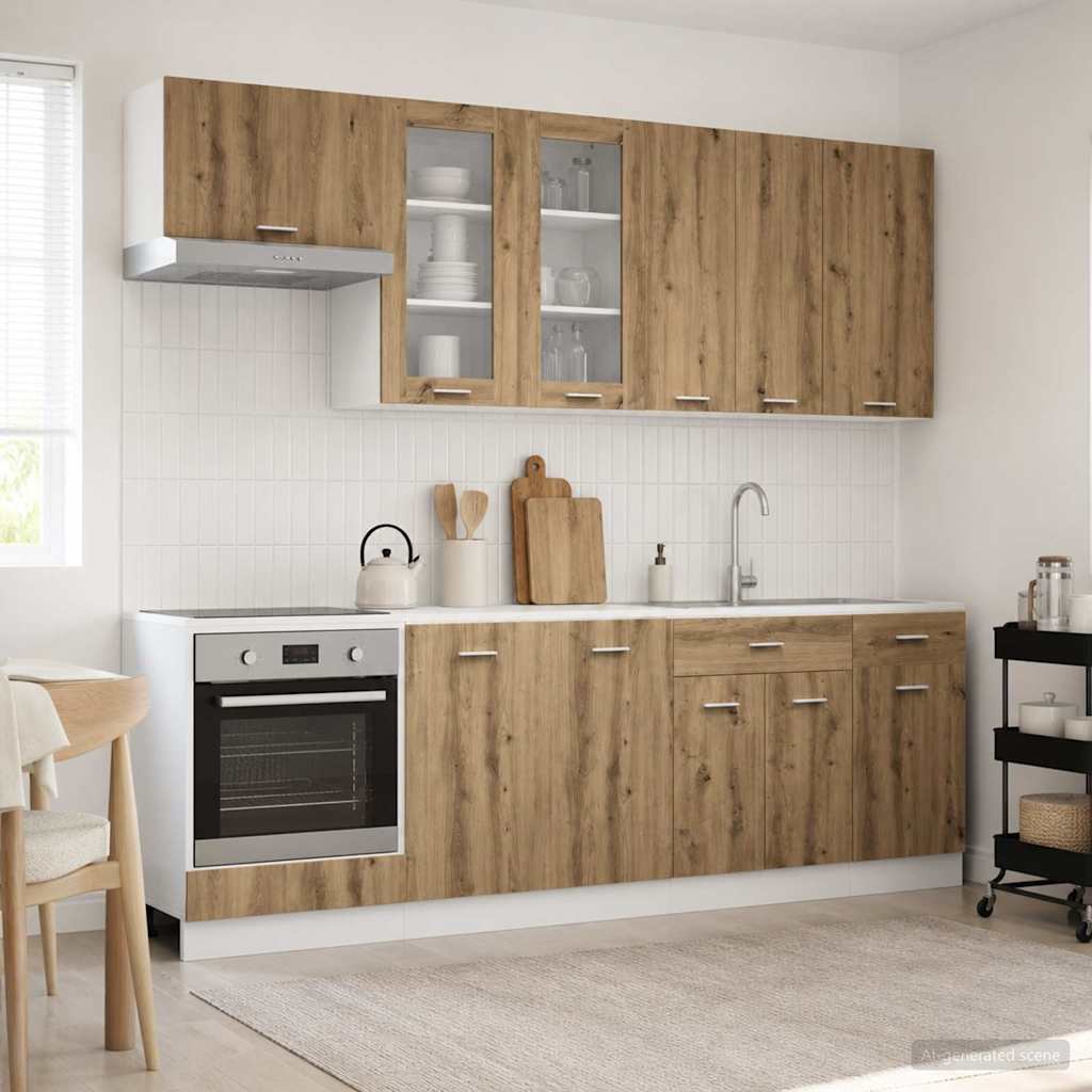 Keukenblok LYON 8 pcs Artisanaal eiken Bewerkt hout is nu te koop bij PeponiXL, paradijselijk wonen!