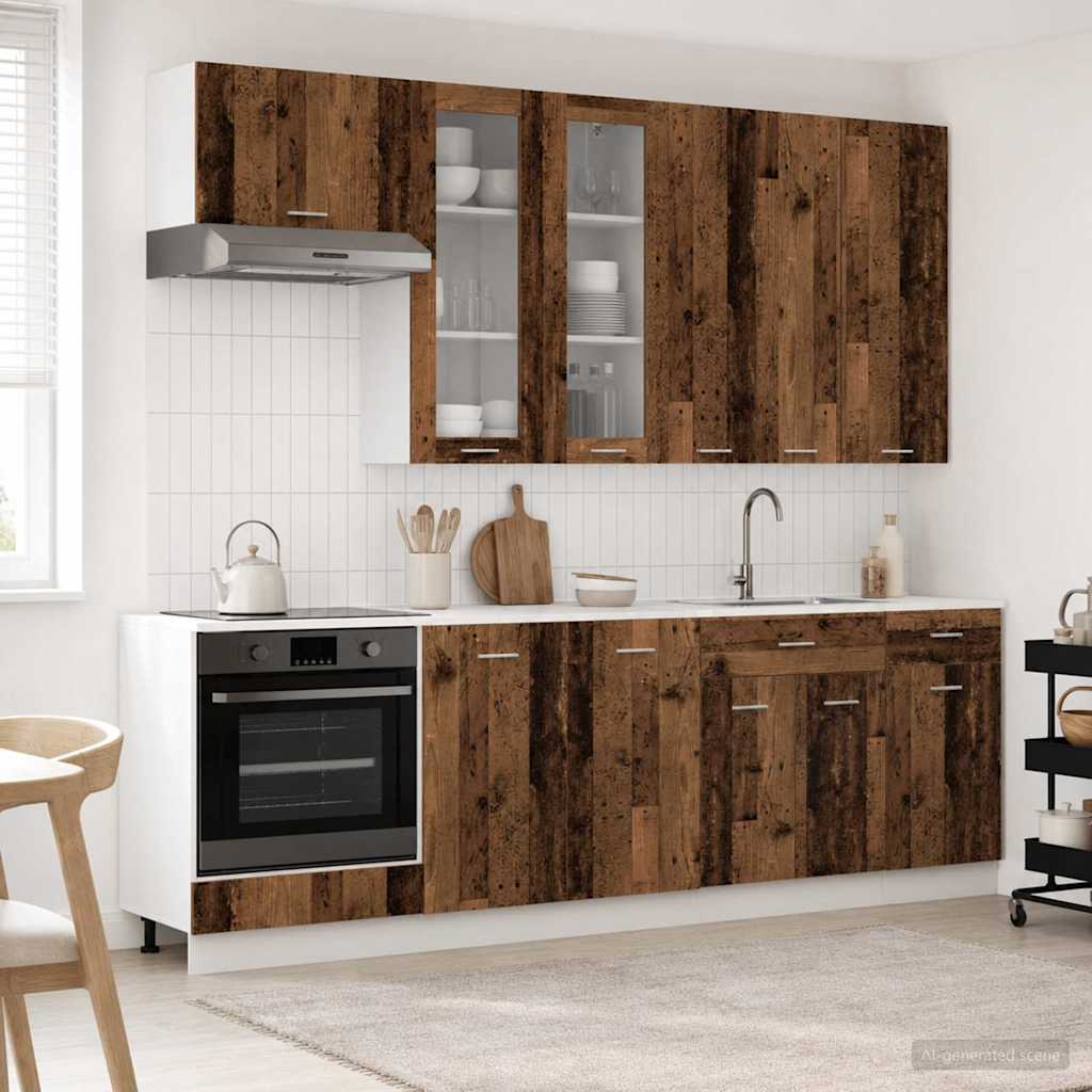 Keukenblok LYON 8 pcs Oud hout Bewerkt hout is nu te koop bij PeponiXL, paradijselijk wonen!