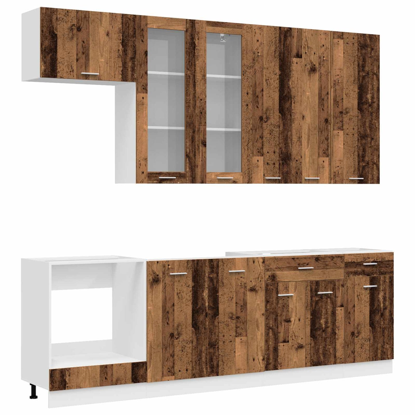 Keukenblok LYON 8 pcs Oud hout Bewerkt hout is nu te koop bij PeponiXL, paradijselijk wonen!