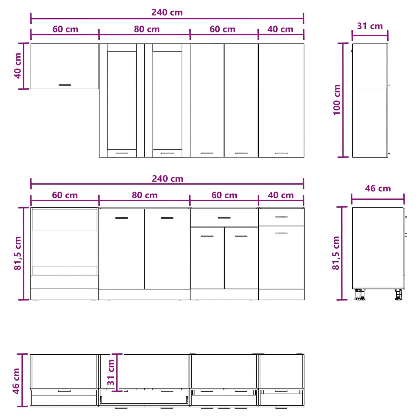 Keukenblok LYON 8 pcs Oud hout Bewerkt hout is nu te koop bij PeponiXL, paradijselijk wonen!