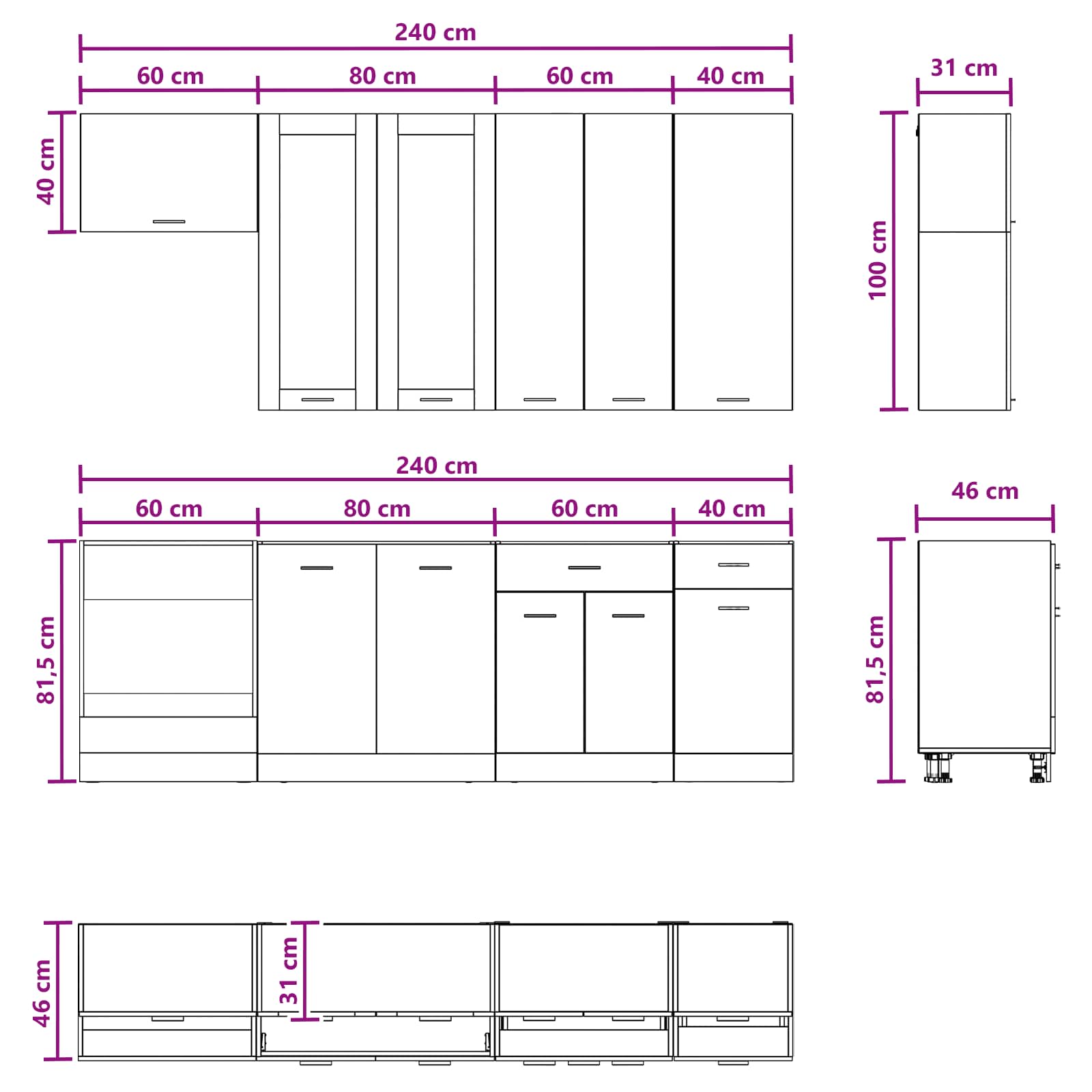 Keukenblok LYON 8 pcs Oud hout Bewerkt hout is nu te koop bij PeponiXL, paradijselijk wonen!