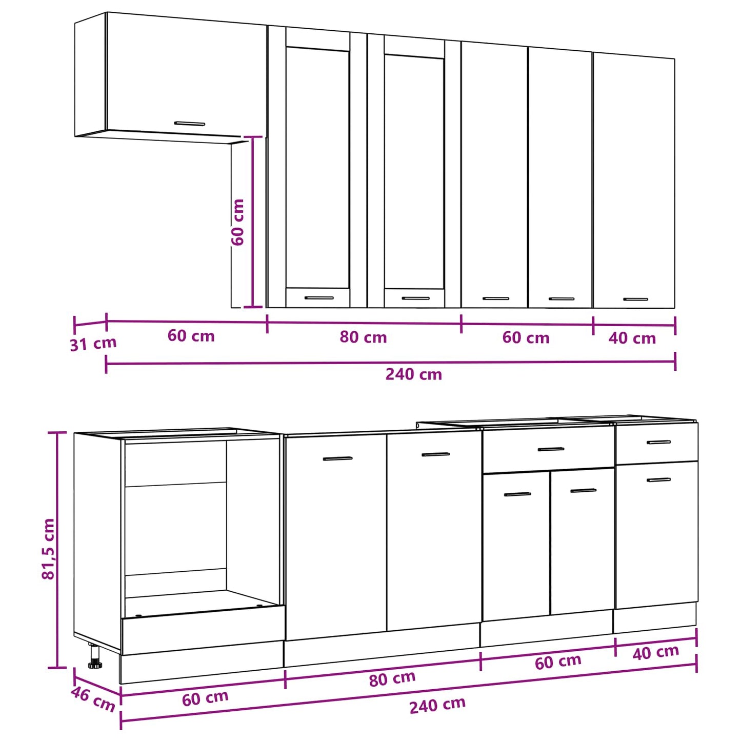 Keukenblok LYON 8 pcs Oud hout Bewerkt hout is nu te koop bij PeponiXL, paradijselijk wonen!