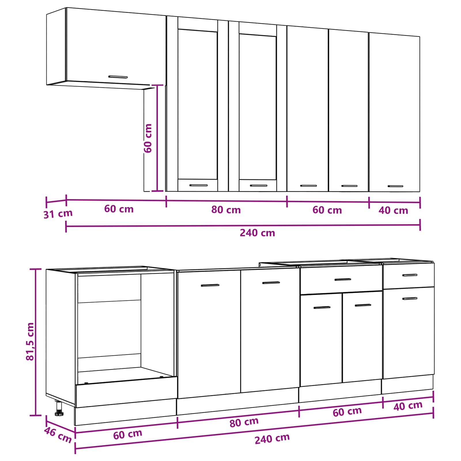 Keukenblok LYON 8 pcs Oud hout Bewerkt hout is nu te koop bij PeponiXL, paradijselijk wonen!