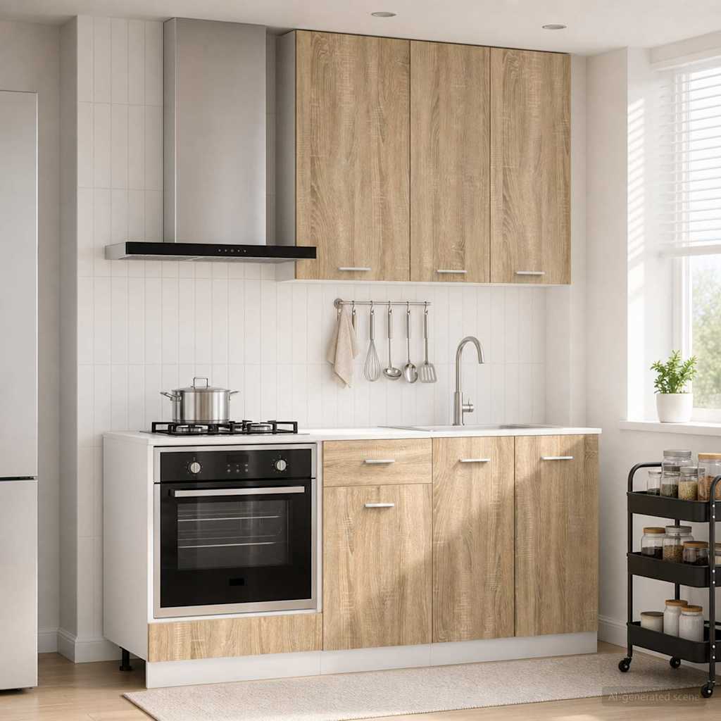 Keukenblok LYON 5 pcs Sonoma Eiken Bewerkt hout is nu te koop bij PeponiXL, paradijselijk wonen!
