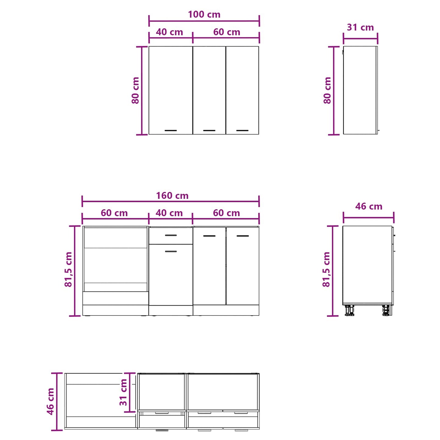 Keukenblok LYON 5 pcs Sonoma Eiken Bewerkt hout is nu te koop bij PeponiXL, paradijselijk wonen!