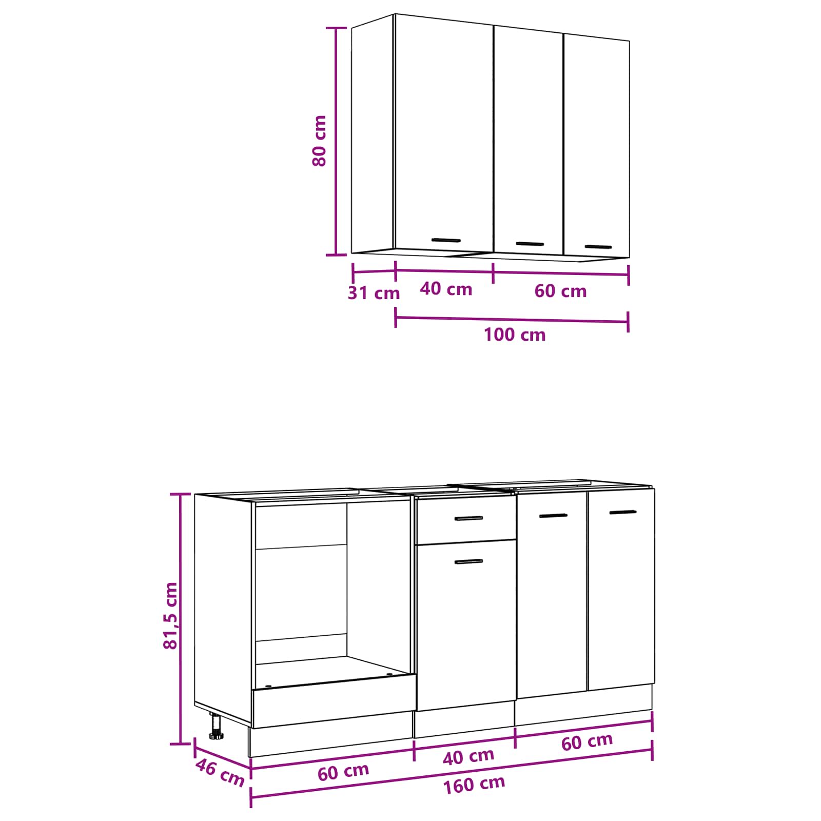 Keukenblok LYON 5 pcs Sonoma Eiken Bewerkt hout is nu te koop bij PeponiXL, paradijselijk wonen!