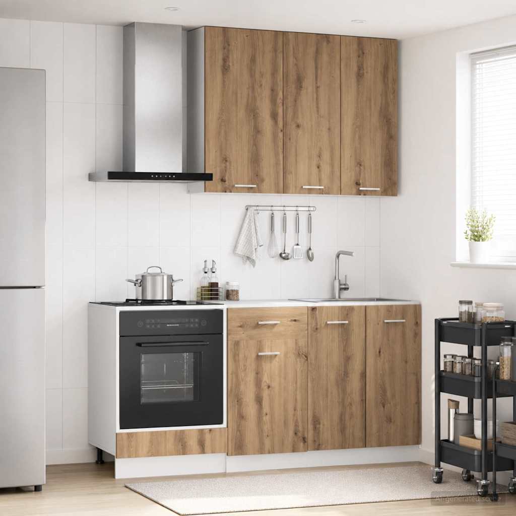 Keukenblok LYON 5 pcs Artisanaal eiken Bewerkt hout is nu te koop bij PeponiXL, paradijselijk wonen!