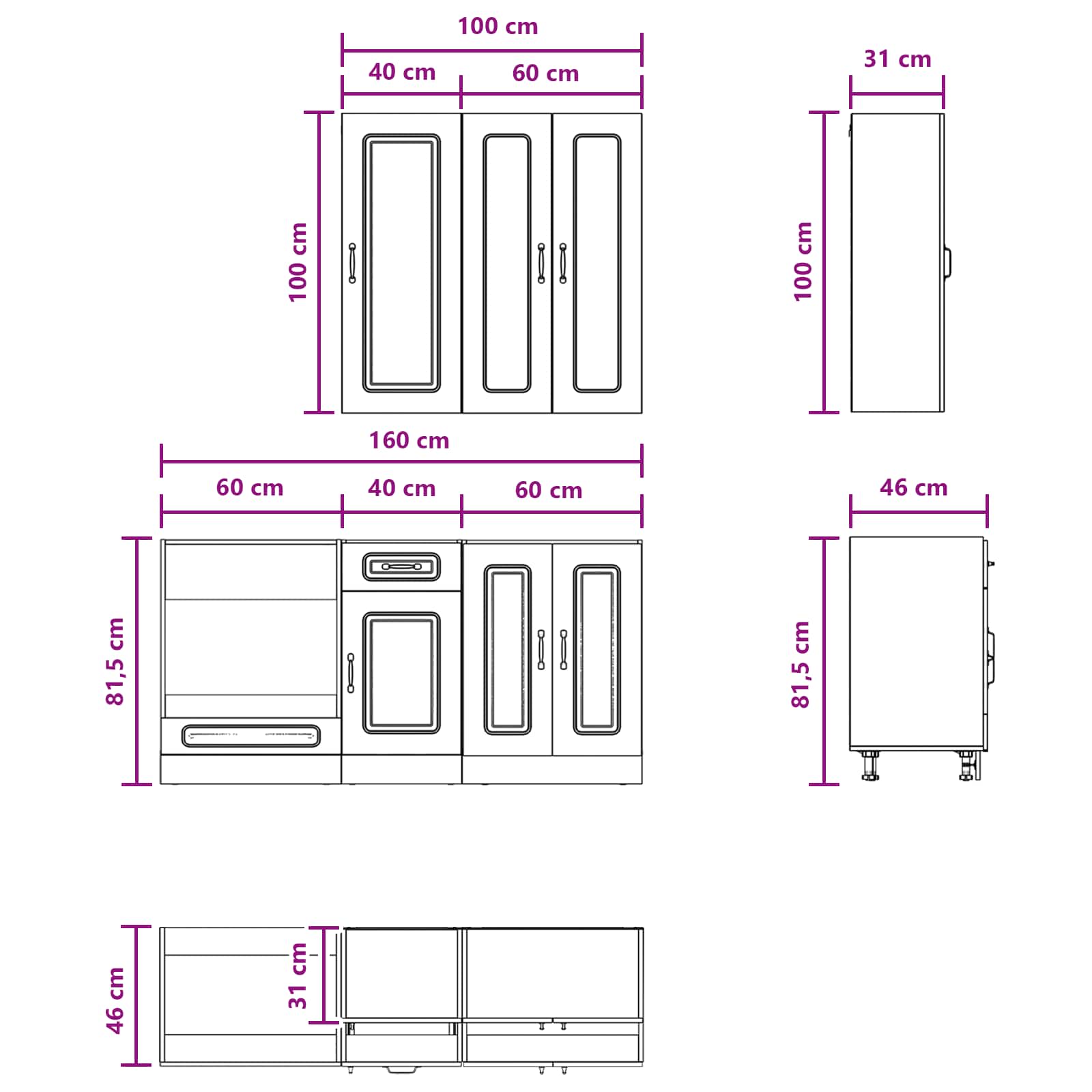Keukenblok KALMAR 5 pcs Wit Bewerkt hout is nu te koop bij PeponiXL, paradijselijk wonen!