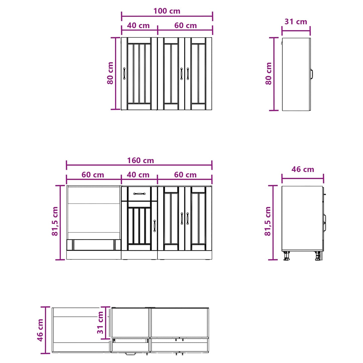 Keukenblok LUCCA 5 pcs Wit Bewerkt hout is nu te koop bij PeponiXL, paradijselijk wonen!