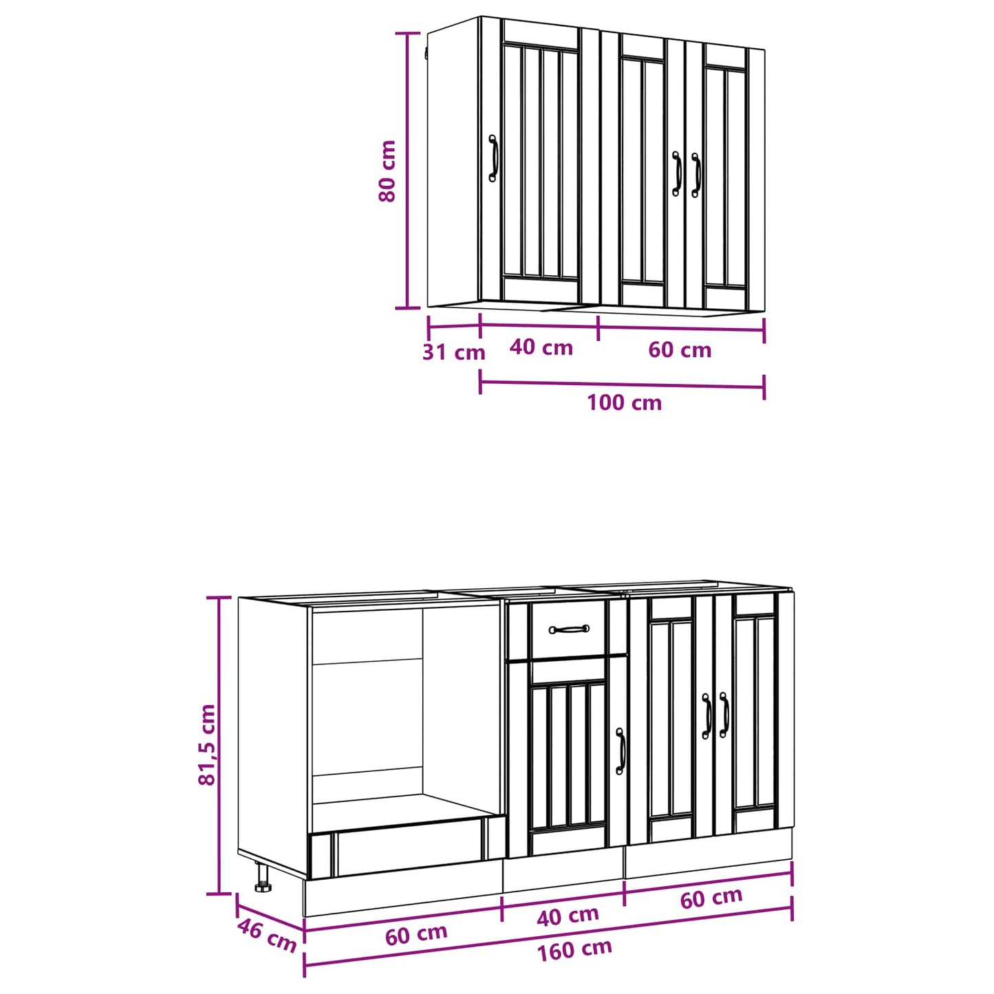 Keukenblok LUCCA 5 pcs Wit Bewerkt hout is nu te koop bij PeponiXL, paradijselijk wonen!