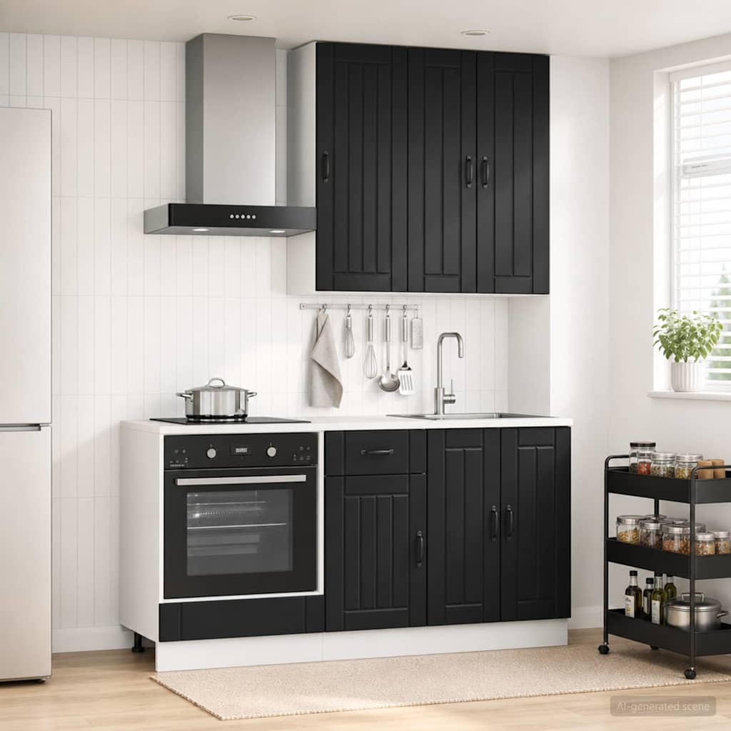 Keukenblok LUCCA 5 pcs Zwart Bewerkt hout is nu te koop bij PeponiXL, paradijselijk wonen!