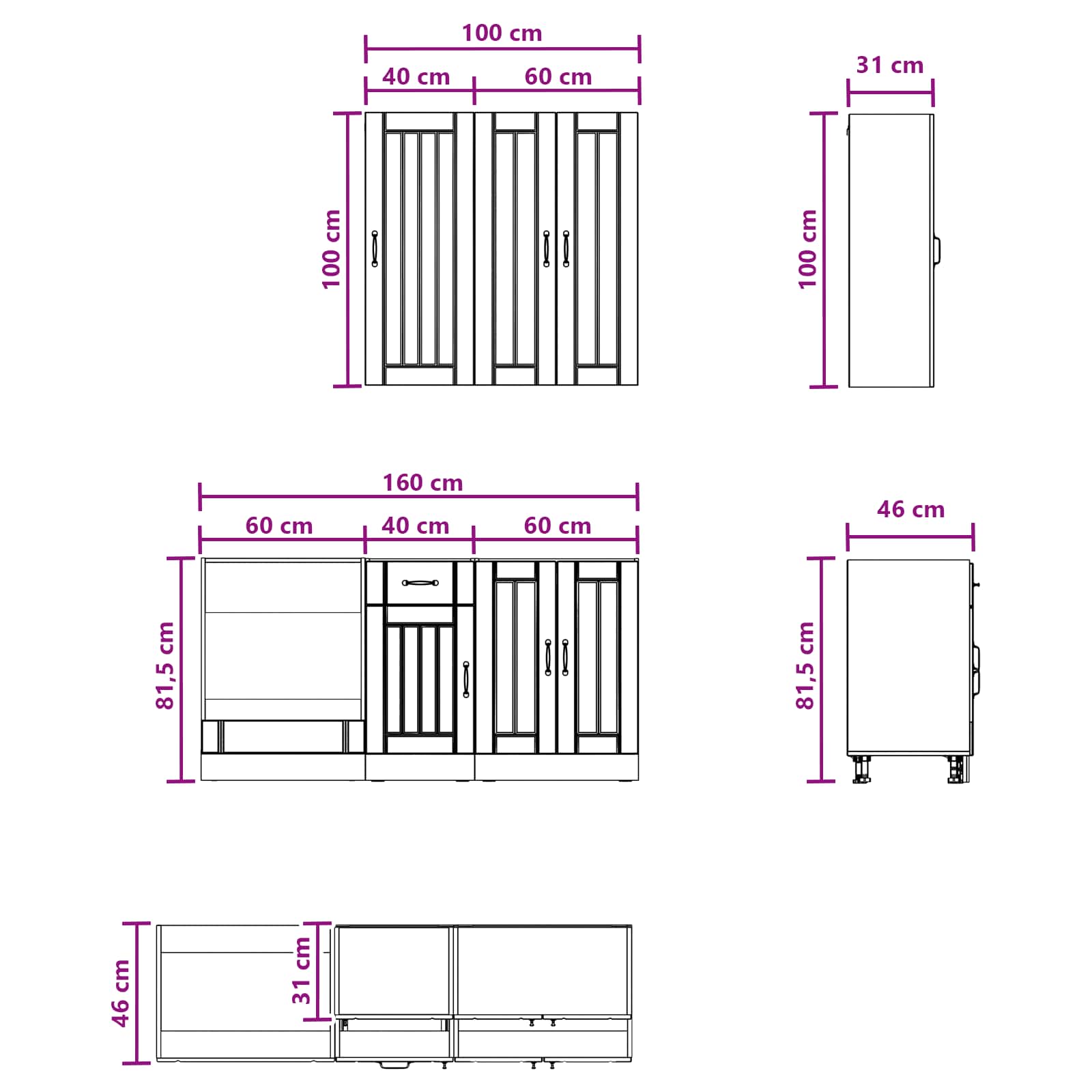 Keukenblok LUCCA 5 pcs Hoogglans Wit Bewerkt hout is nu te koop bij PeponiXL, paradijselijk wonen!